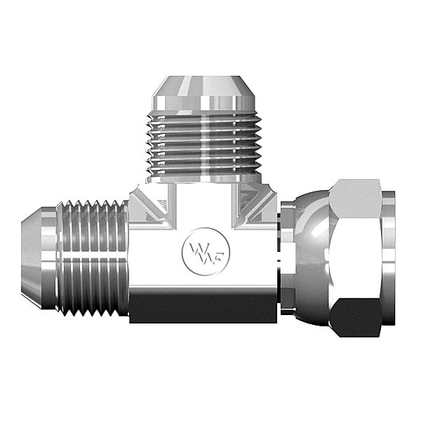 World Wide Fittings Male JIC to Female JIC Swivel to Male JIC Run Tee F5706X06X06X04 - main